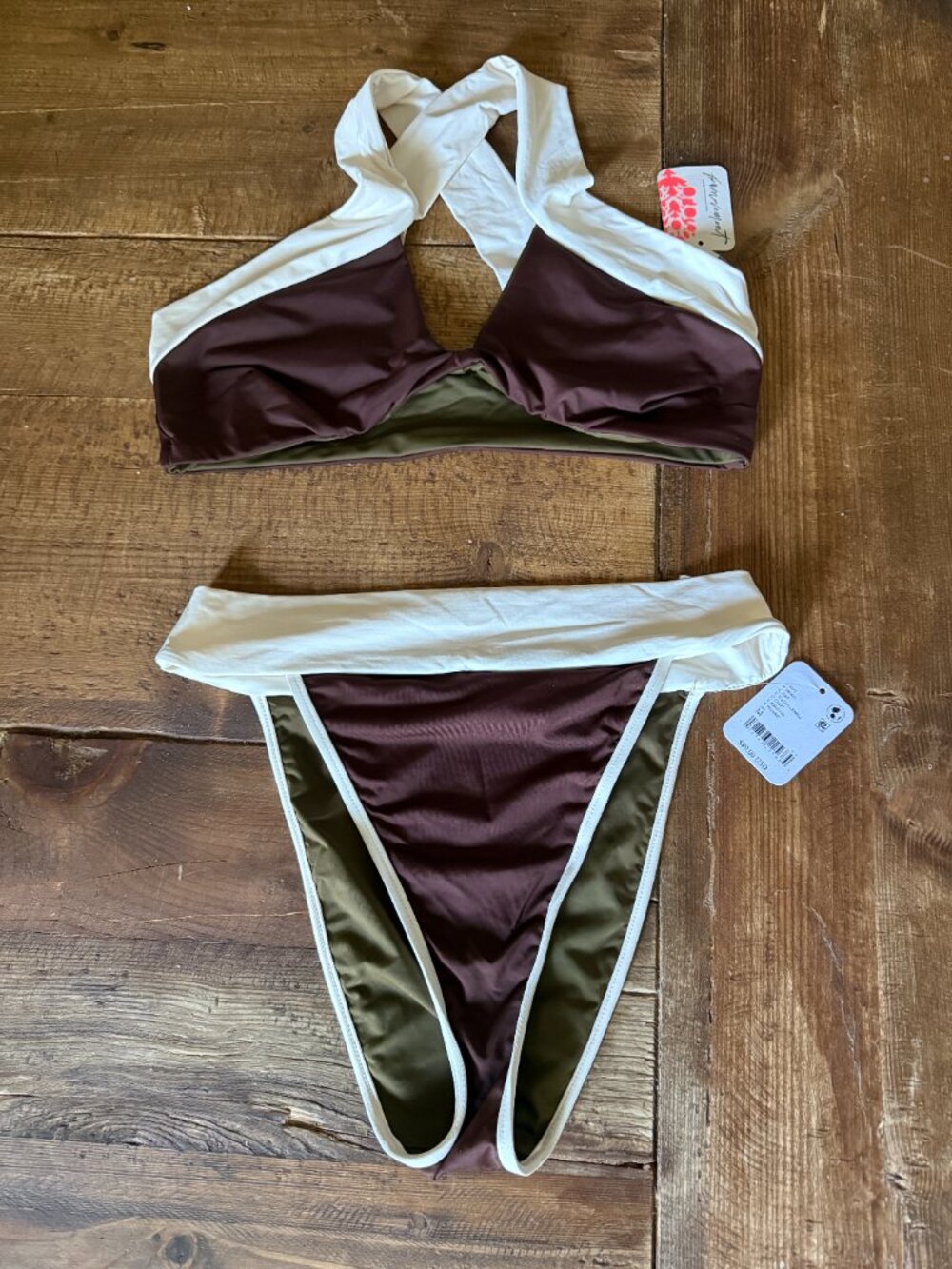 Kya Swim Free People Brown & Cream Reversible Bikini Set NWT | Size: M